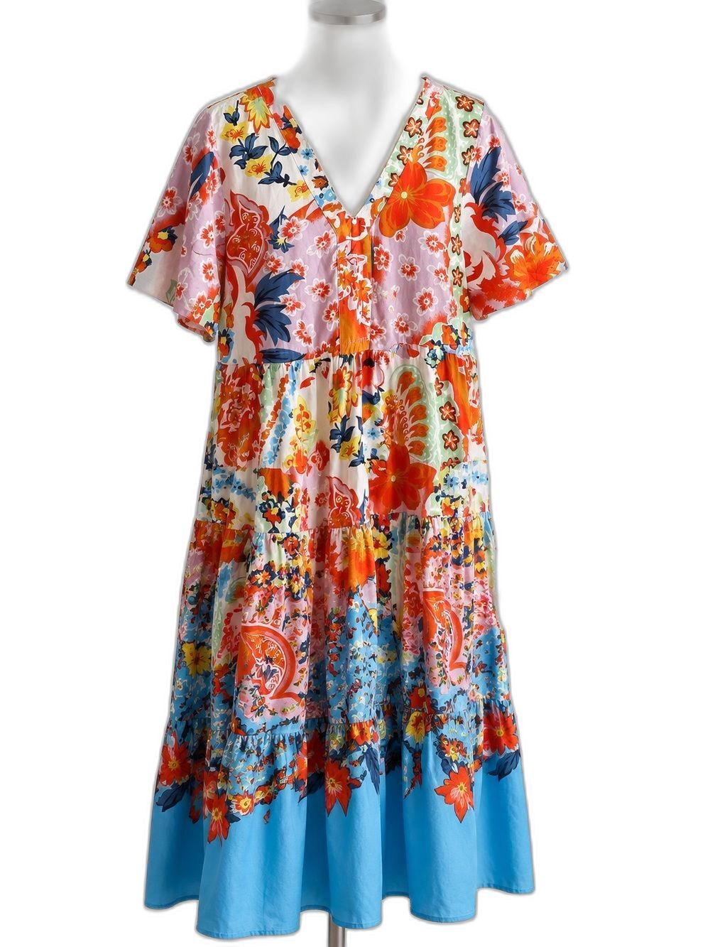 Adrift‎ Floral Tiered Babydoll Dress Boho Flowy Flutter Sleeves Womens Small